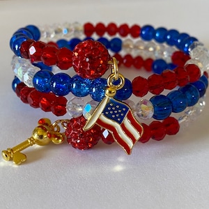 4th of July Beaded Wrap Bracelet: Patriotic Mickey Mouse Charm image 1