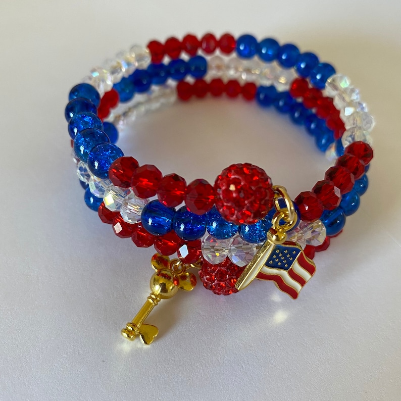 4th of July Beaded Wrap Bracelet: Patriotic Mickey Mouse Charm image 6