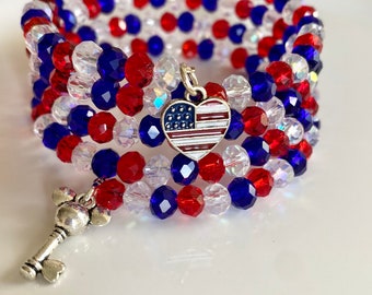 Fourth of July Mickey Bracelet, Patriotic Disney Mickey Bracelet, Mickey Mouse Bracelet, Disney Wrap Bracelet, Disney Jewelry