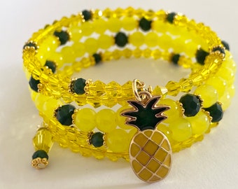 Dole Whip Bracelet, Dole Whip Beaded Wrap Bracelet, Pineapple Bracelet, Disney Jewlery, Disney Bracelet, Glass Bead Wrap Bracelet, Pineapple