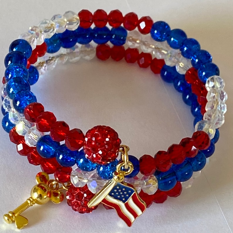 4th of July Beaded Wrap Bracelet: Patriotic Mickey Mouse Charm image 2
