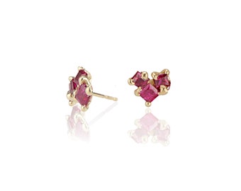 Ruby Earrings, Ruby studs, every day earrings, recycled gold, handmade, unique earrings.