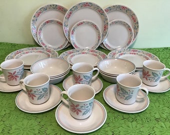 Vintage Set of Corelle Dinnerware, Service for 6, Barbados Pattern.