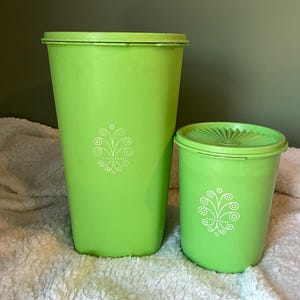 Vintage, Set of 2, Green Tupperware Servalier Apple green canister.