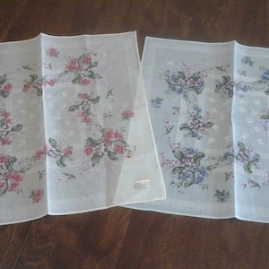 Vintage cotton hankies or hankerchiefs, floral print.