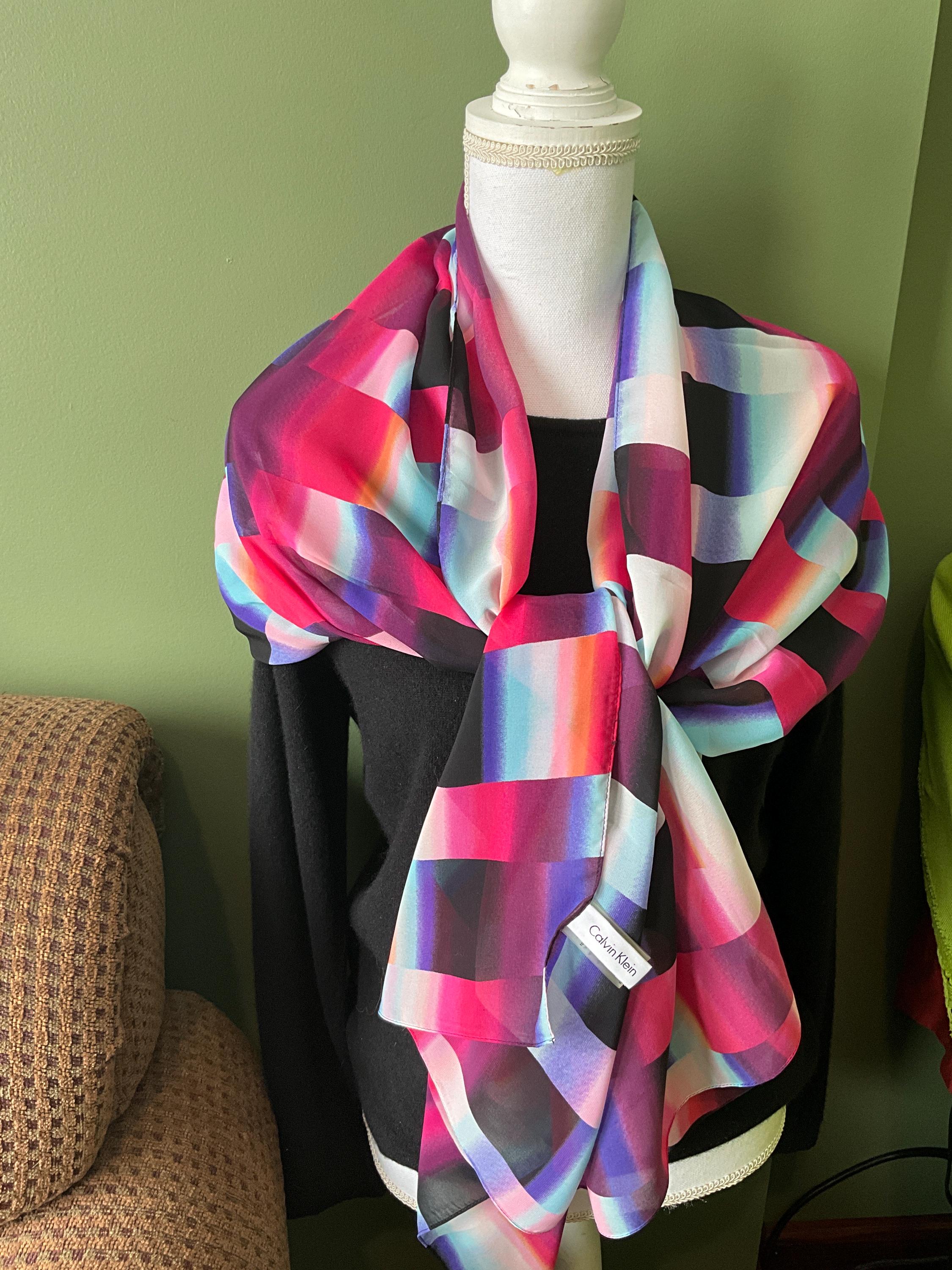 Vintage Designer Calvin Klein Silky Chiffon Extra Large Scarf With