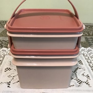 Vintage Tupperware, Stackable Mauve, Pink, lunch Box with Carrier Handle.