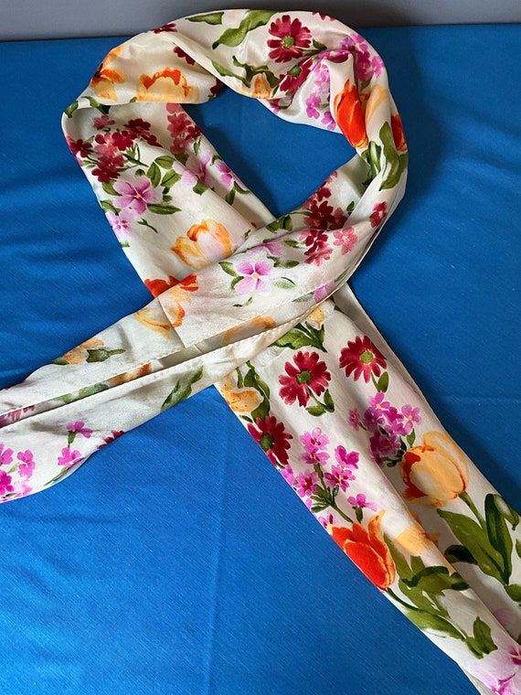 Beautiful spring silky scarf, yellow, orange, pin… - image 4