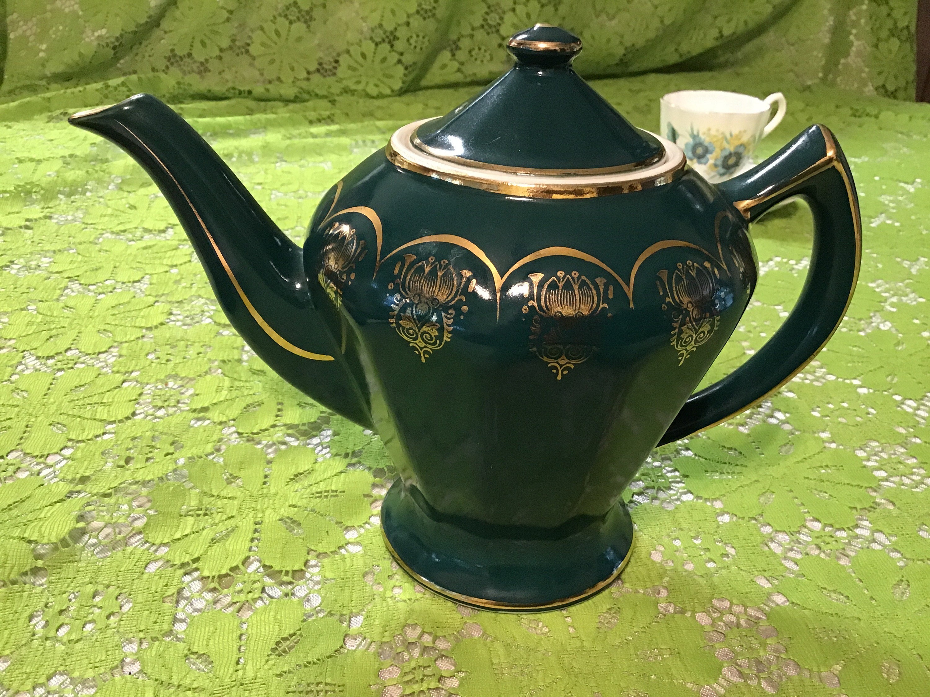 Vintage/Antique Hall 6 cup Tea Pot Green with Gold Trim and Etsy