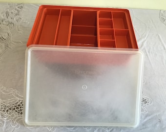 Vintage Orange Tupperware/Tuppercraft Storage, Craft Organizing Container.