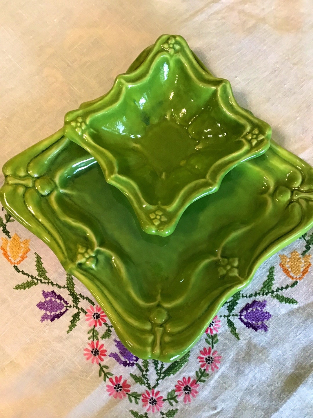 Vintage Bright Green Ceramic Chip and Dip Set. Etsy