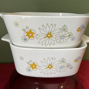 Plats à gratin vintage Corning Ware, bouquet de fleurs jaunes, 1,5 pinte.