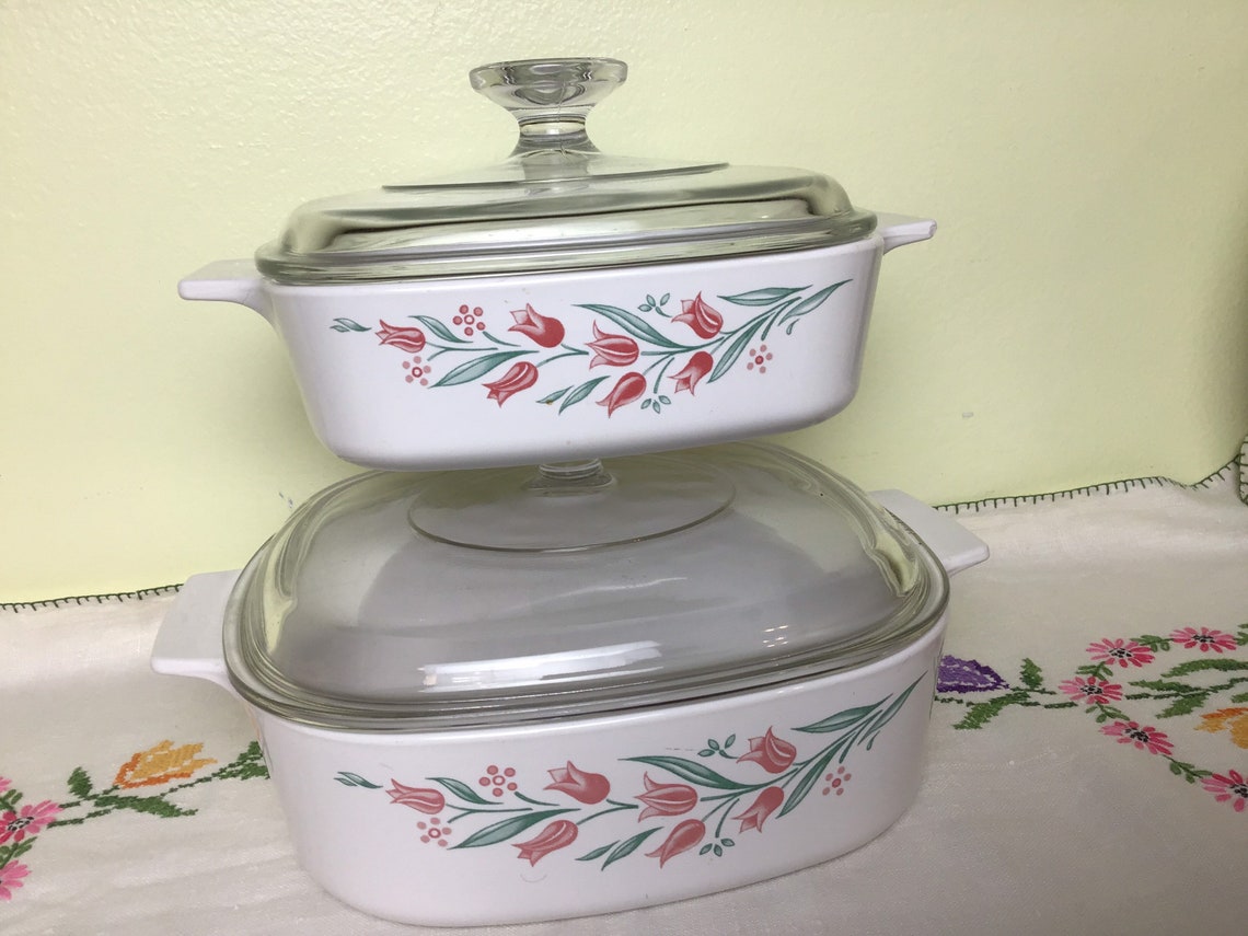 Vintage Pink Tulip Corning Ware casserole baking dishes with Etsy