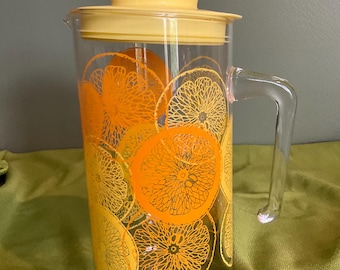 Vintage Mid Century, Pyrex glass pitcher, Lemons and Oranges.