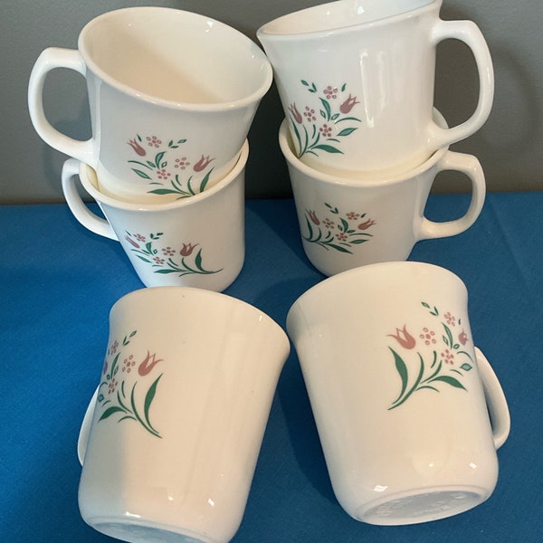 Vintage, Set of 6,  Corelle by Corning Ware,Rose Marie Coffee Cups.