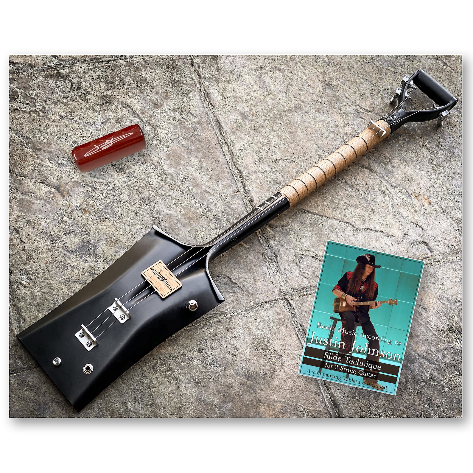 3STRING SHOVEL GUITAR W/instructional Dvd & Signature Guitar Slide Justin Johnson Signature 3