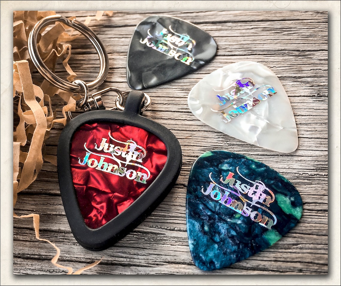 Guitar Pick Holder Keychain w/ Set of 4 Signature Guitar Picks Etsy