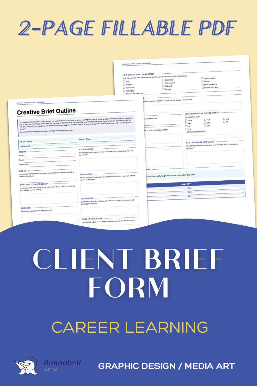 Creative Brief Form | Fillable PDF for Artists & Designers | Media Art ...