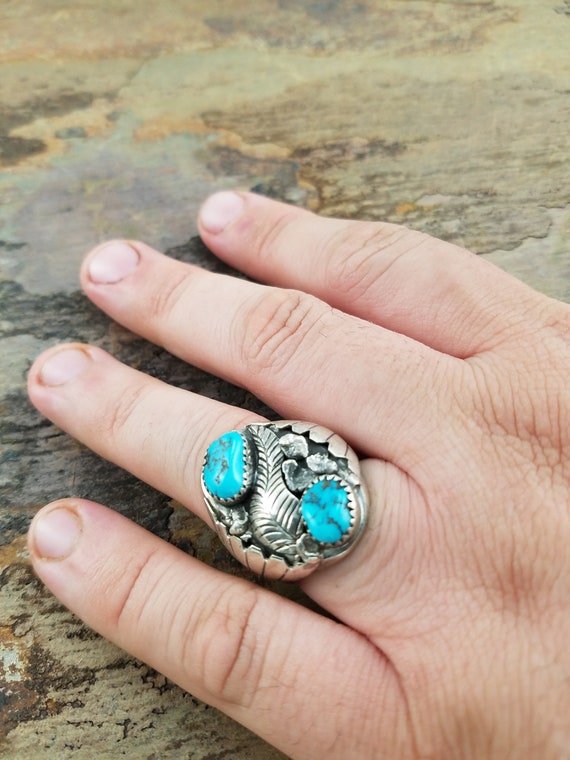 Navajo Turquoise (FINE HIGH QUALITY) Heavy Ring S… - image 6