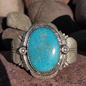 Sterling Silber Navajo hohe Qualität natürliche Spiderweb Kingman Türkis Armband