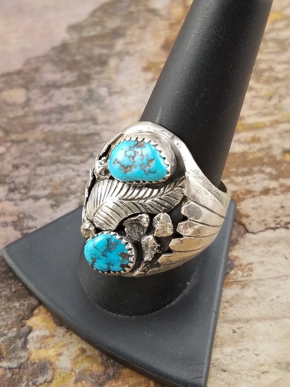 Navajo Turquoise (FINE HIGH QUALITY) Heavy Ring S… - image 3