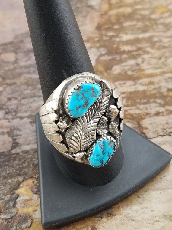 Navajo Turquoise (FINE HIGH QUALITY) Heavy Ring S… - image 4