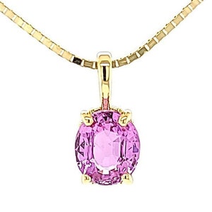 Fine 18k Yellow Gold 1.35 Carat Fuchsia Colored Sapphire Pendant With Chain & Appraisal
