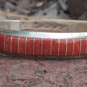 Sterling Silber VTG Zuni El Gasper rot Koralle Inlay Manschette