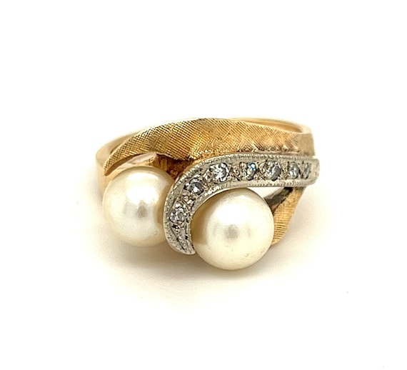 Fine VINTAGE 1950's Pearl and Diamond Cocktail Ri… - image 1