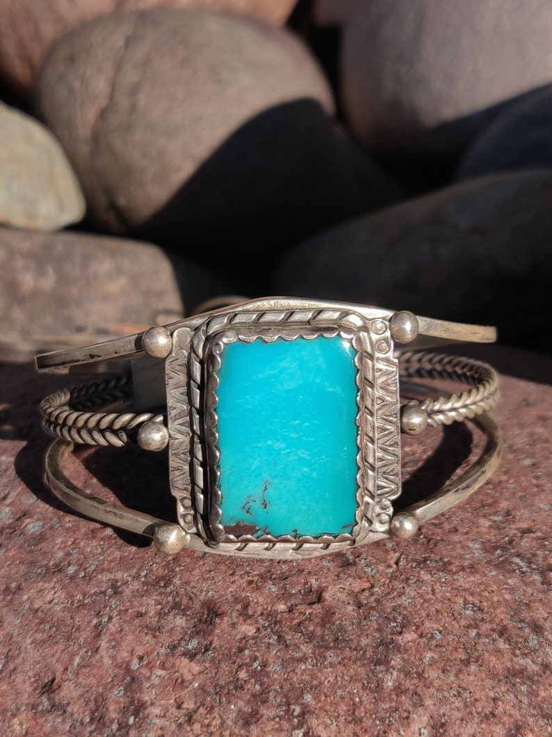 Very Vivid Turquoise Vintage Navajo Silver Cuff