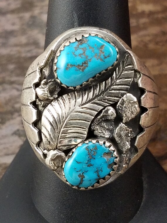 Navajo Turquoise (FINE HIGH QUALITY) Heavy Ring S… - image 2