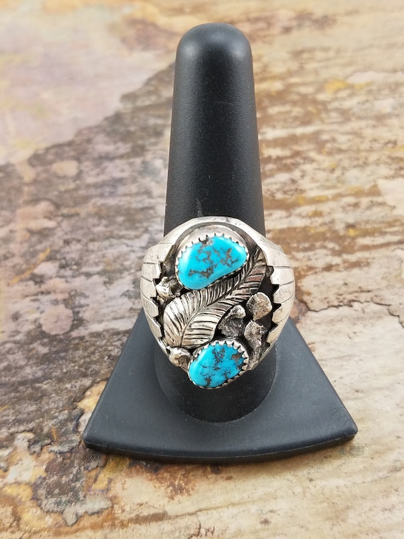 Navajo Turquoise (FINE HIGH QUALITY) Heavy Ring S… - image 1