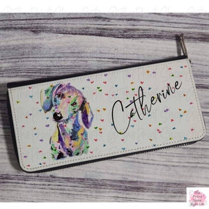 Personalised watercolour daschund purse, ladies wallet, cardholder women, gift for dog lover, Zip wallet for women, money pouch, artwork
