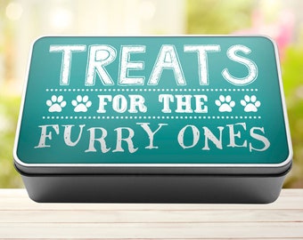 Teal treat box for dog, for cat, gift for pets, for dog lovers, storage tin, goodie box, metal tin box, storage box, dog birthday gifts,