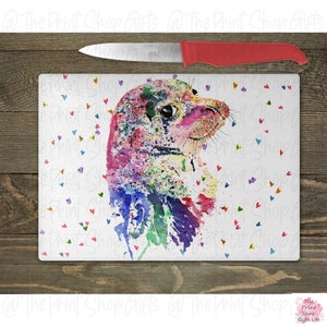 Seal glass chopping board, rainbow watercolour artwork, new home gift, seal gift , birthday gift, for couple, for women, home decor, kitchen