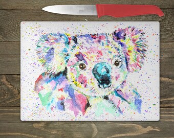 Koala glass chopping board, watercolour Koala art, new home gifts, for couple, Koala gifts, for birthday, aussie decor, Australian animal