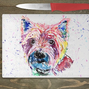 Westie terrier, kitchen glass chopping board, cutting board for, vegan gifts, every meal you make, new home gift for couple, BBQ accessories