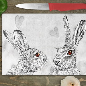 Hare chopping board, wildlife cutting board, glass worktop saver, personalised new home gifts, for couple, for daughter, farmhouse kitchen