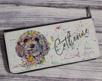 Personalised watercolour cavapoo purse, ladies wallet, cardholder women, gift for dog lover, Zip wallet for women, money pouch, artwork
