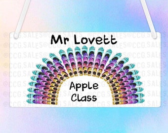 Rainbow personalised hanging classroom door plaque, teacher door sign, thank you gift, end of year, leaving present, gift for teacher,