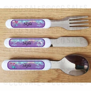 Unicorn 3 piece personalised cutlery set