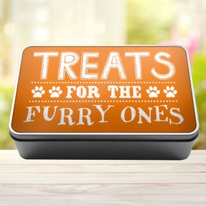 Orange treat box for dog, for cat, gift for pets, for dog lovers, storage tin, goodie box, metal tin box, storage box, dog birthday gifts,