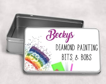 Diamond painting, personalised storage tub, pen, accessories tin, tray, kit, paint by numbers