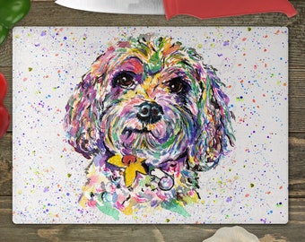 Cavapoo chopping board, cavapoo gifts, watercolour cavapoo, watercolour artwork, new home gifts, for couple, cavapoo kitchen, for women, men