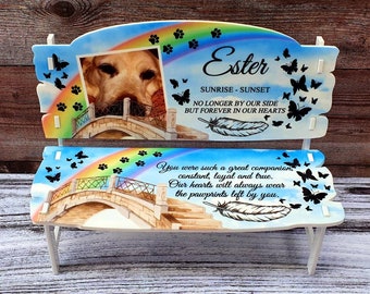 Rainbow bridge, butterfly memorial photo ornament, personalised memory bench, gift for loss of, a dog, pet, in loving memory, with sympathy,
