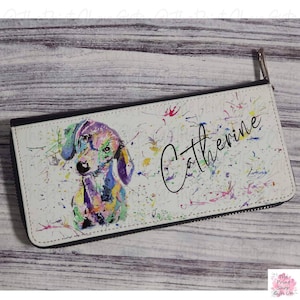 Personalised watercolour daschund purse, ladies wallet, cardholder women, gift for dog lover, Zip wallet for women, money pouch, artwork