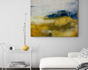 Abstract painting, abstract art on canvas, Modern art, acrylic paintings, handmade painting, living room home decor, yellow blue white