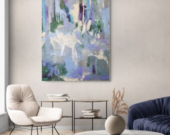 Pintura abstracta, pinturas acrílicas sobre lienzo original, pintura azul, sala de estar, decoración del hogar, pintura hecha a mano, pintado a mano, arte de pared