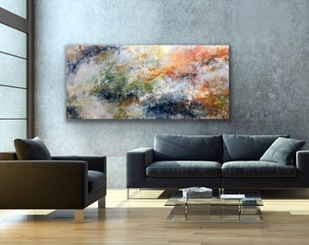 Abstract schilderij, oversized abstract, modern schilderij, handgemaakt schilderij, uniek kunst woonkamer decor, origineel kleurrijk acryl schilderij
