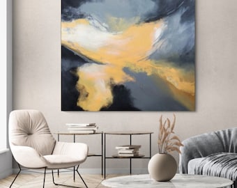 Abstract painting, Modern art, acrylic painting, abstract canvas art, original painting, handmade painting, living room, black yellow gray